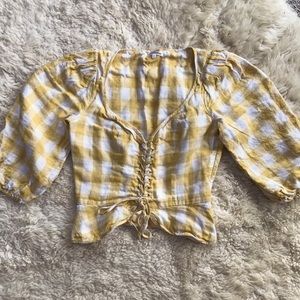 Reformation Yellow and White Checkered Blouse